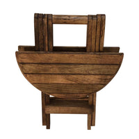 Farmhouse Wooden Round Folding Chair Side End Table with Planked Top, Rustic Brown - UPT-225289