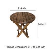 Farmhouse Wooden Round Folding Chair Side End Table with Planked Top, Rustic Brown - UPT-225289