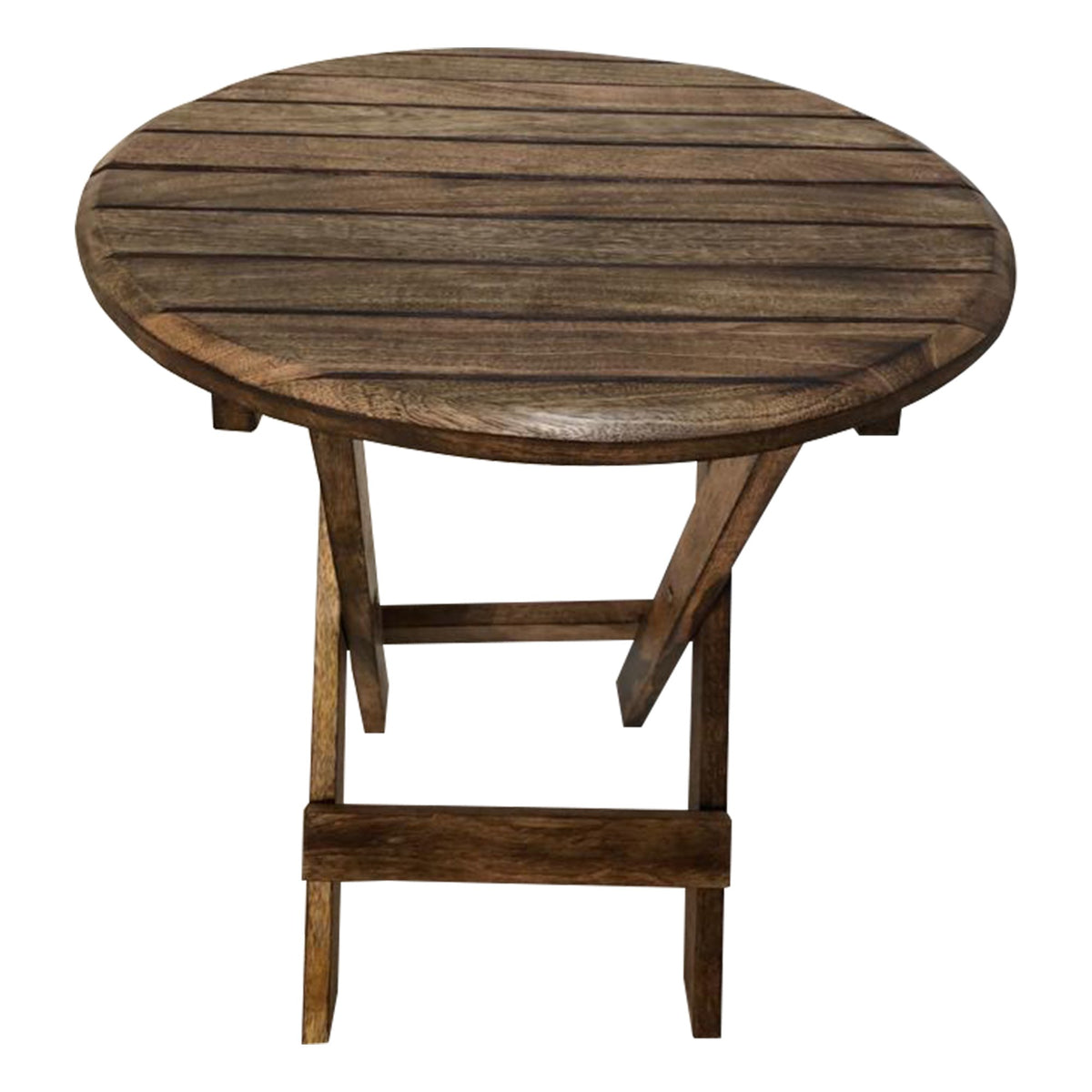 Farmhouse Wooden Round Folding Chair Side End Table with Planked Top, Rustic Brown - UPT-225289