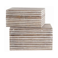 Block Stripe Pattern 2 Piece Rectangular Wooden Jewelry Box, Whitewash - UPT-226034