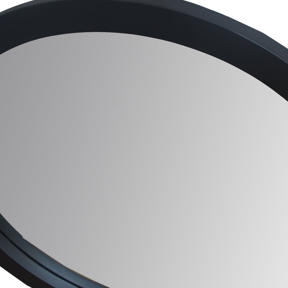 28 Inch Round Wooden Floating Beveled Wall Mirror, Black - UPT-226272