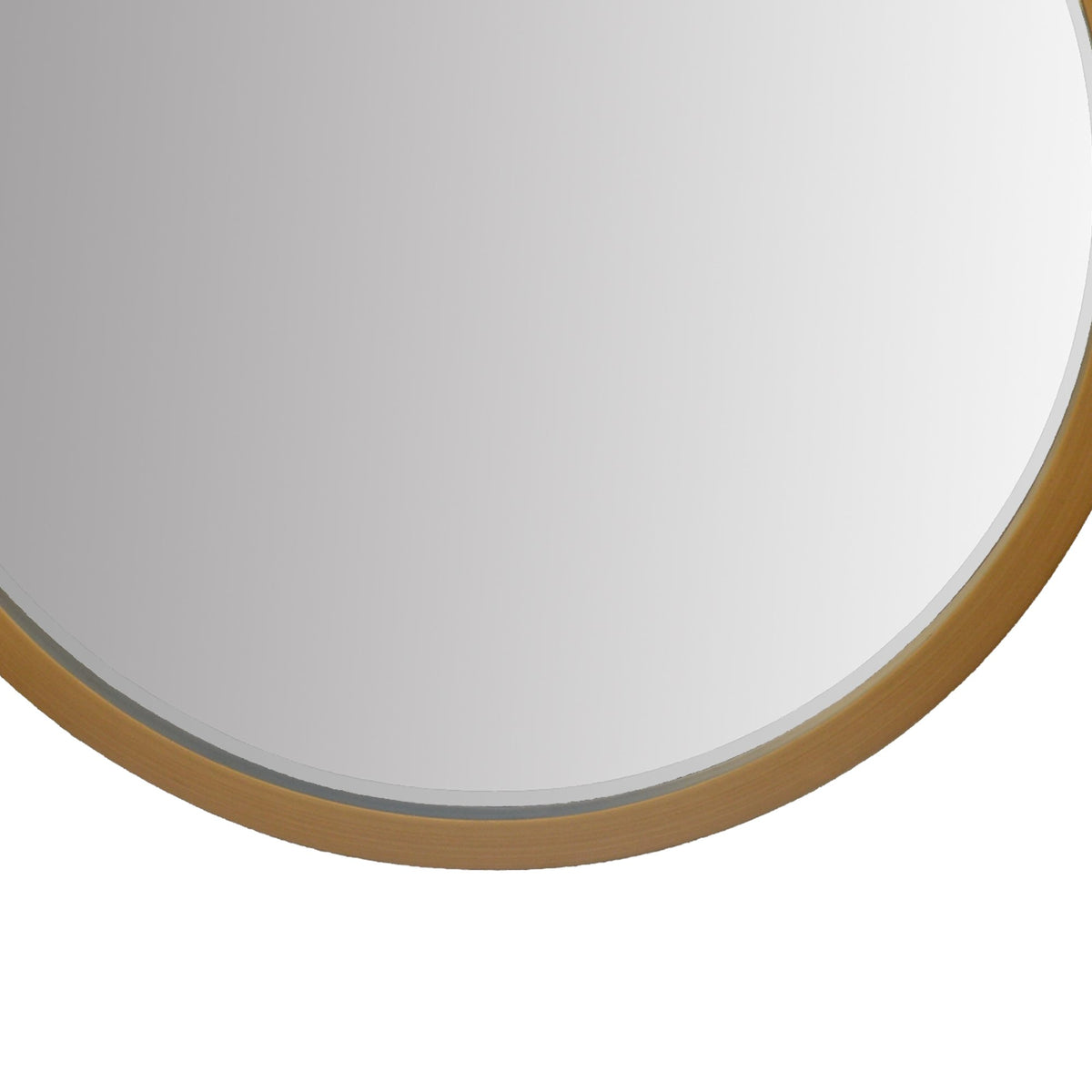 32 Inch Round Wooden Frame Floating Wall Beveled Mirror, Brown - UPT-226275