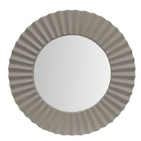 32 Inch Round Beveled Floating Wall Mirror with Corrugated Design Wooden Frame, Gray - UPT-226279