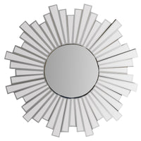 28 Inch Round Floating Wall Mirror with Sunburst Design Frame, Silver - UPT-226281