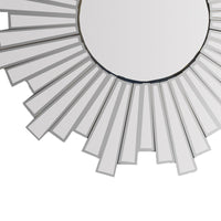 28 Inch Round Floating Wall Mirror with Sunburst Design Frame, Silver - UPT-226281