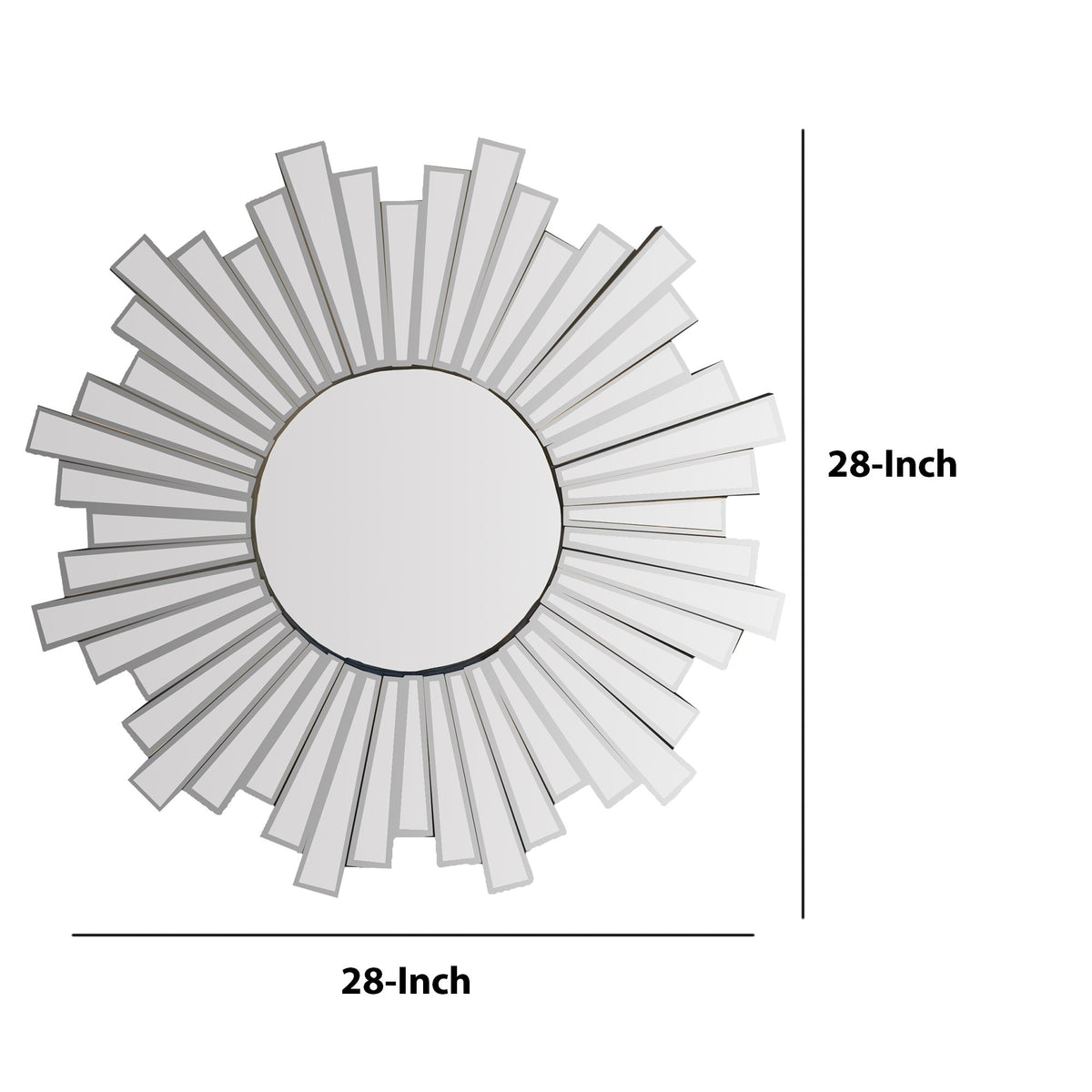 28 Inch Round Floating Wall Mirror with Sunburst Design Frame, Silver - UPT-226281