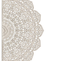 48 inch Half Moon Hand Carved Floral Mango Wood Wall Panel Decor, Antique White - UPT-226284