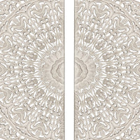 48 inch Half Moon Hand Carved Floral Mango Wood Wall Panel Decor, Antique White - UPT-226284