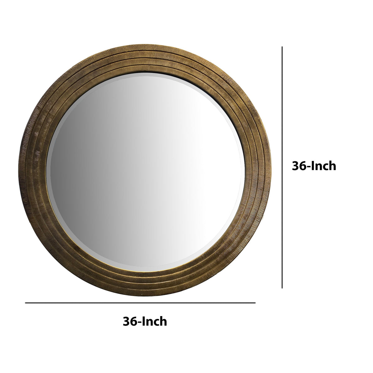 Round Layered Wooden Frame Decor Wall Mirror with Hand Carved Texture, Brown - UPT-228539