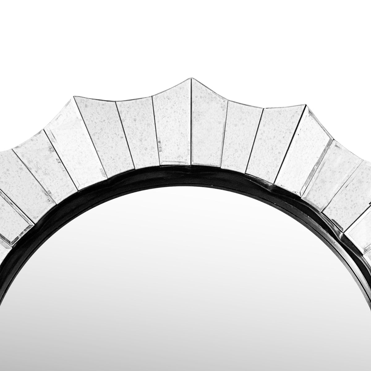 Round Accent Wall Mirror with Scalloped Design and Beveled Edges, Silver - UPT-228541