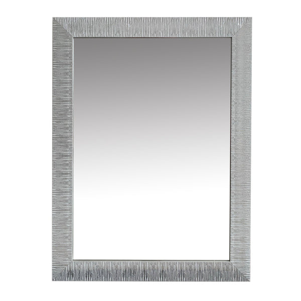 Wood Encased Wall Mirror with Striped Motif Edges and Shimmering Leaf, Gray - UPT-228542