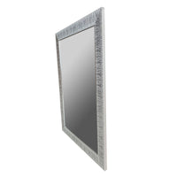 Wood Encased Wall Mirror with Striped Motif Edges and Shimmering Leaf, Gray - UPT-228542