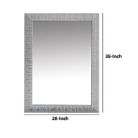 Wood Encased Wall Mirror with Striped Motif Edges and Shimmering Leaf, Gray - UPT-228542