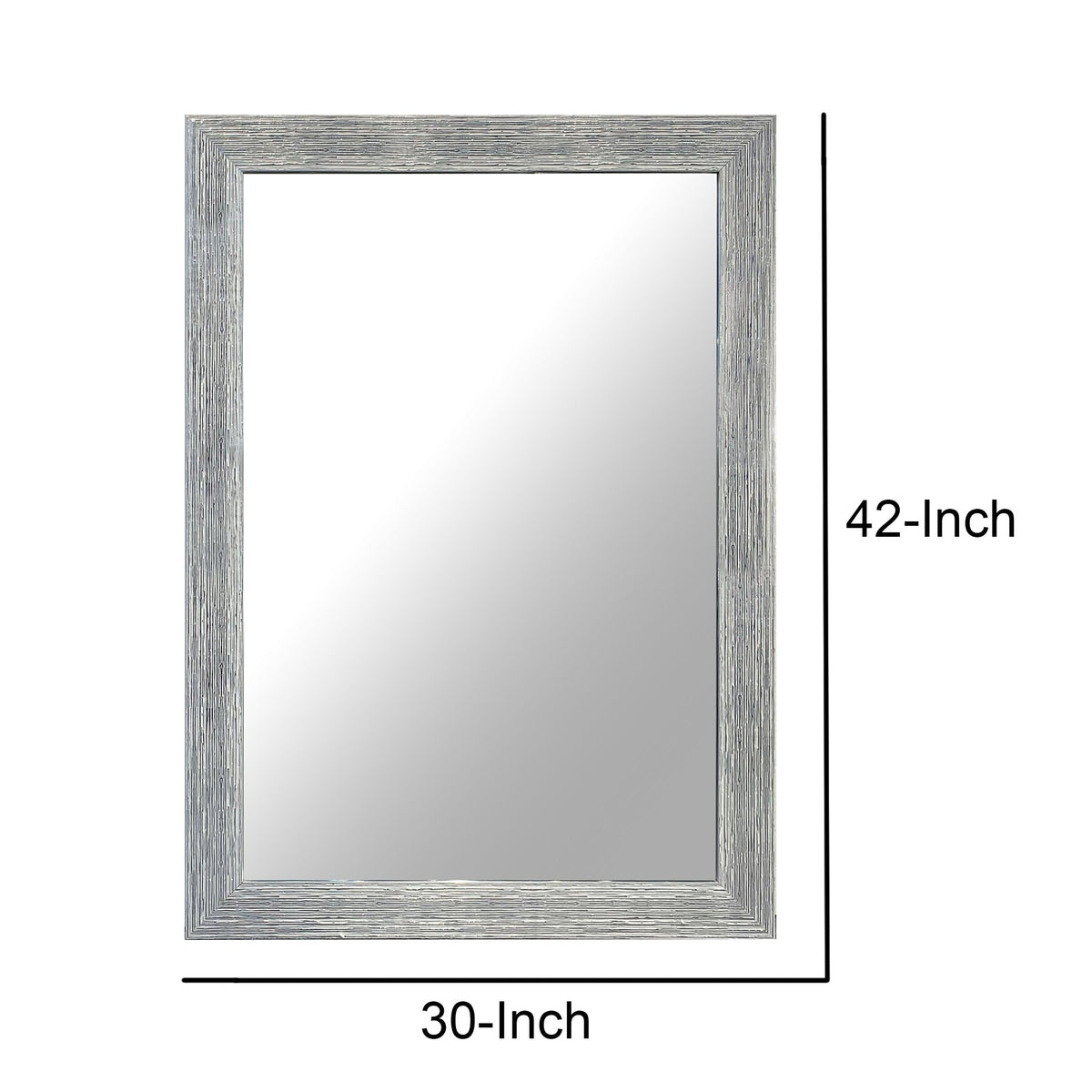 Rectangular Polystyrene Encased Wall Mirror with Textured Details, Chrome - UPT-228546