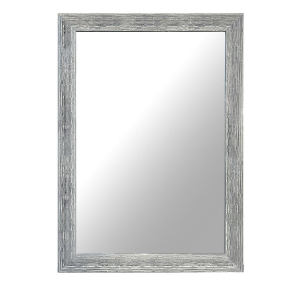 Rectangular Polystyrene Encased Wall Mirror with Textured Details, Chrome - UPT-228546
