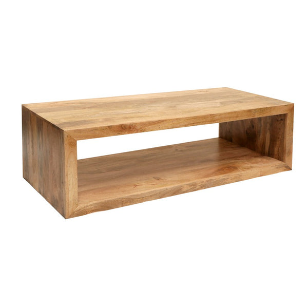 Keli 58 Inch Mango Wood Coffee Table, Open Cube, 1 Shelf, Natural Brown - UPT-228693