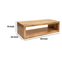 Keli 58 Inch Mango Wood Coffee Table, Open Cube, 1 Shelf, Natural Brown - UPT-228693