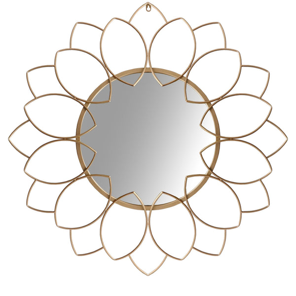 Round Metal Decor Wall Mirror with Oval Motif, Brown and Gold - UPT-228700