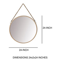 Round Metal Frame Wall Mirror with Hanging Rope, Antique Brass - UPT-228702