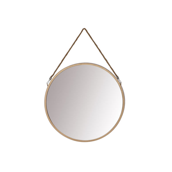 Round Metal Frame Wall Mirror with Hanging Rope, Antique Brass - UPT-228702
