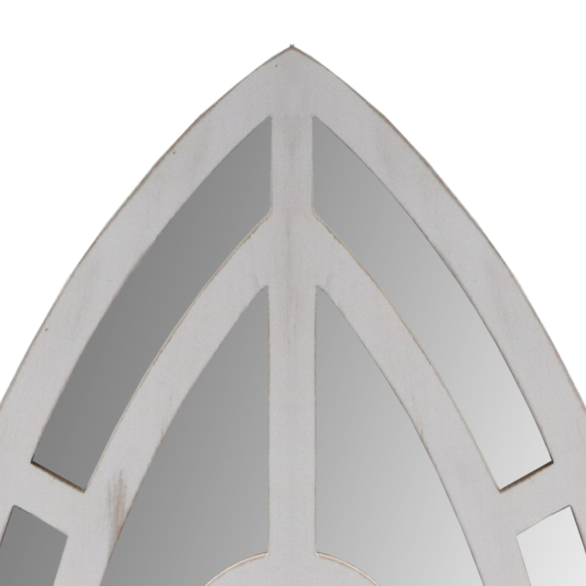 Arched Window Pane Wooden Wall Mirror with Trimmed Details, Silver - UPT-228706