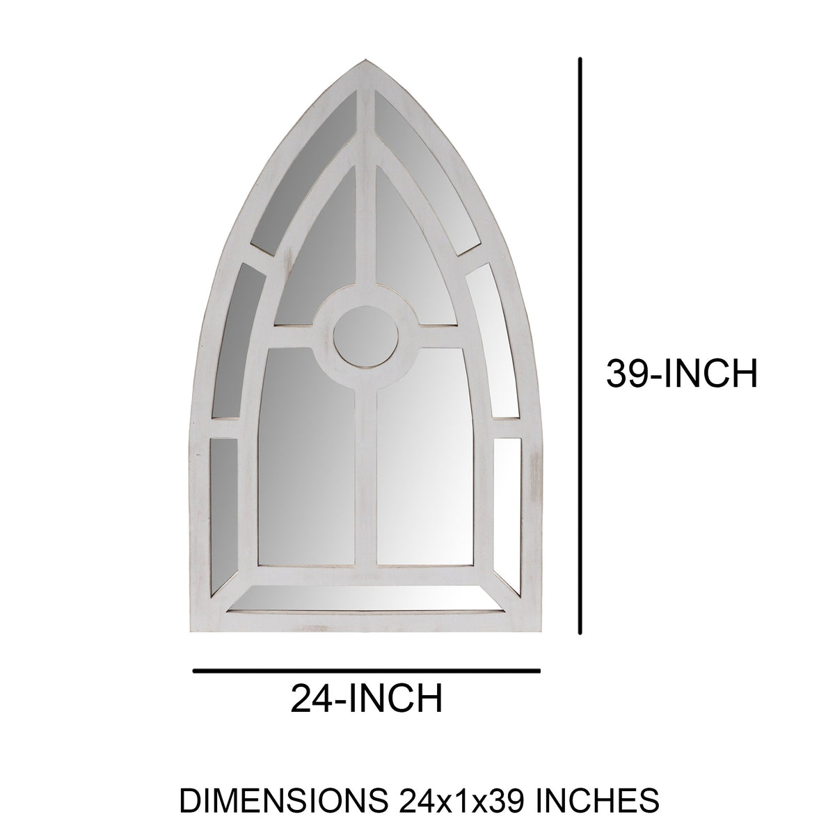 Arched Window Pane Wooden Wall Mirror with Trimmed Details, Silver - UPT-228706