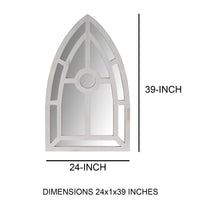 Arched Window Pane Wooden Wall Mirror with Trimmed Details, Silver - UPT-228706