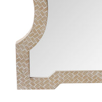 Scalloped Top Wooden Framed Wall Mirror with Geometric Texture, Brown - UPT-228708