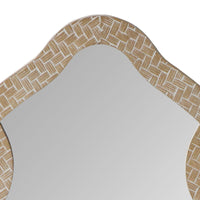 Scalloped Top Wooden Framed Wall Mirror with Geometric Texture, Brown - UPT-228708