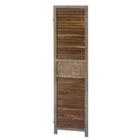67 Inch Paulownia Wood Panel Divider Screen, Shutter Design, 3 Panels, Distressed Brown - UPT-230657