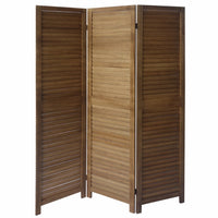 67 Inch Paulownia Wood Panel Divider Screen, Shutter Design, 3 Panels, Natural Oak Brown - UPT-230659