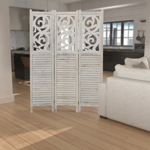 3 Panel Washed Grey Shutter Screen Room Divider