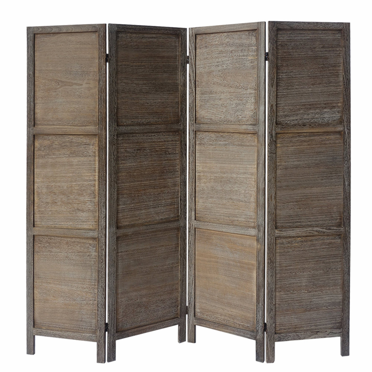 67 Inch Paulownia Wood Panel Divider Screen, Grain Details, Handcrafted, Rustic Brown - UPT-230663