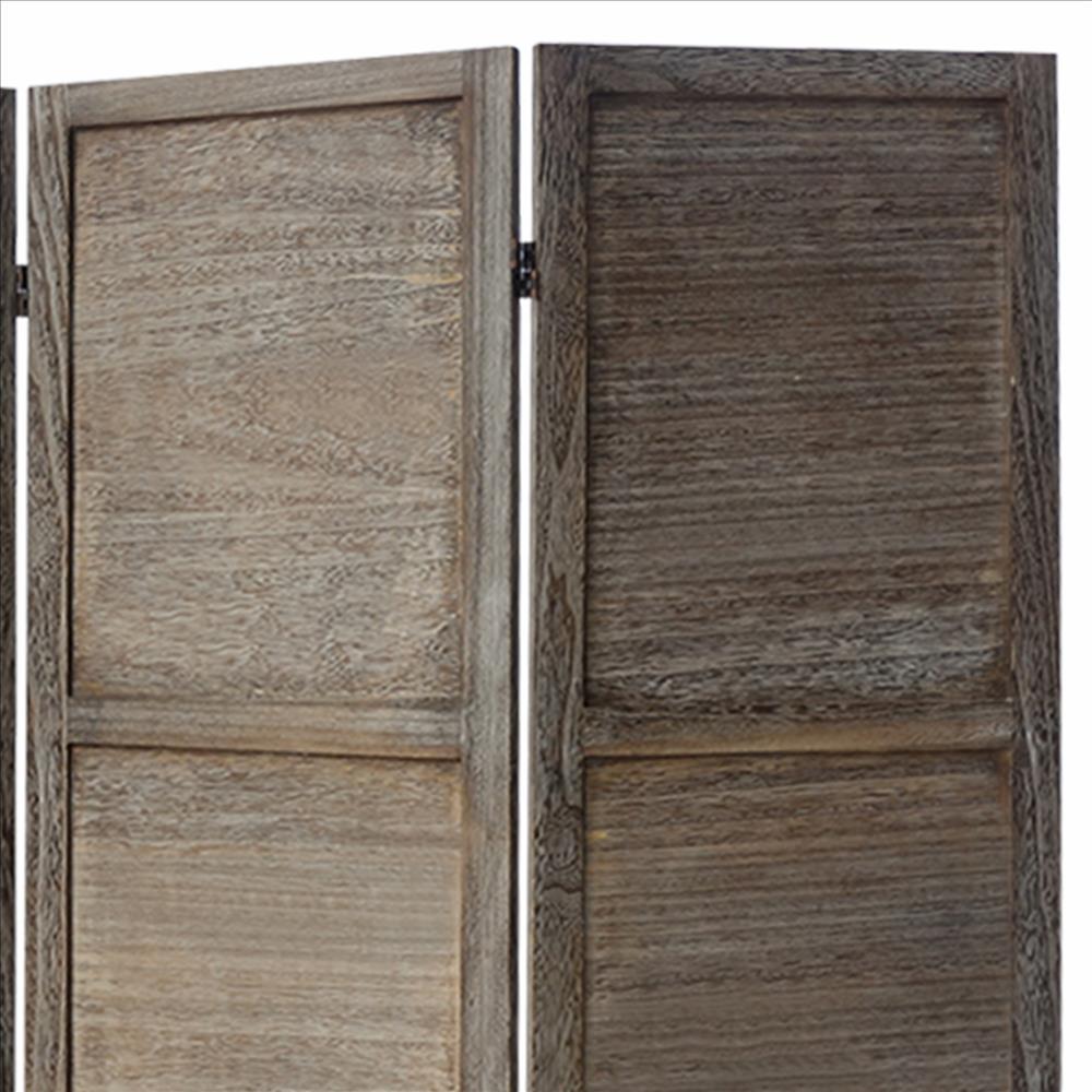 67 Inch Paulownia Wood Panel Divider Screen, Grain Details, Handcrafted, Rustic Brown - UPT-230663