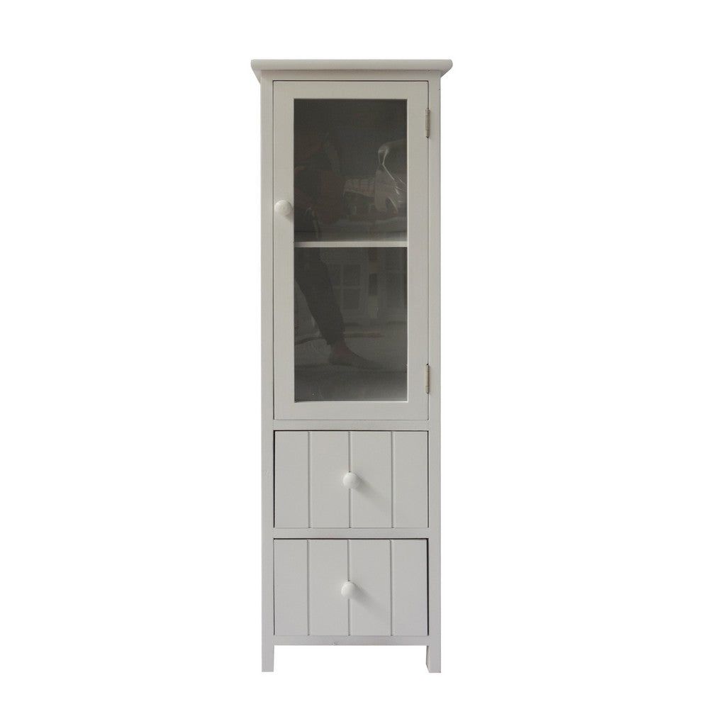 39 Inch Paulownia Wood Accent Cabinet, Vertical, 2 Drawers, 1 Door, Dove Gray - UPT-230667