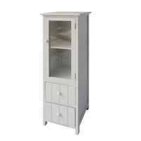 39 Inch Paulownia Wood Accent Cabinet, Vertical, 2 Drawers, 1 Door, Dove Gray - UPT-230667