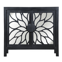 32 Inch Rustic Accent Storage Sideboard Cabinet with Flower Design Mirrored Front, 2 Doors, Black - UPT-230846