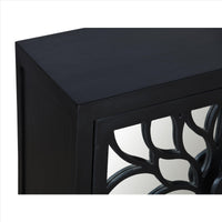 32 Inch Rustic Accent Storage Sideboard Cabinet with Flower Design Mirrored Front, 2 Doors, Black - UPT-230846