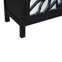 32 Inch Rustic Accent Storage Sideboard Cabinet with Flower Design Mirrored Front, 2 Doors, Black - UPT-230846