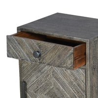 Shon 26 Inch Chevron Pattern Wood Bedside Nightstand, 1 Cabinet Door, 1 Drawer, Distressed Gray - UPT-230849