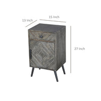 Shon 26 Inch Chevron Pattern Wood Bedside Nightstand, 1 Cabinet Door, 1 Drawer, Distressed Gray - UPT-230849