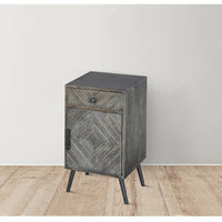 Shon 26 Inch Chevron Pattern Wood Bedside Nightstand, 1 Cabinet Door, 1 Drawer, Distressed Gray - UPT-230849