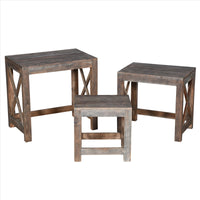 Rustic Rectangular Farmhouse Mango Wood Nesting Table with X Side Panels, Set of 3, Brown - UPT-230857