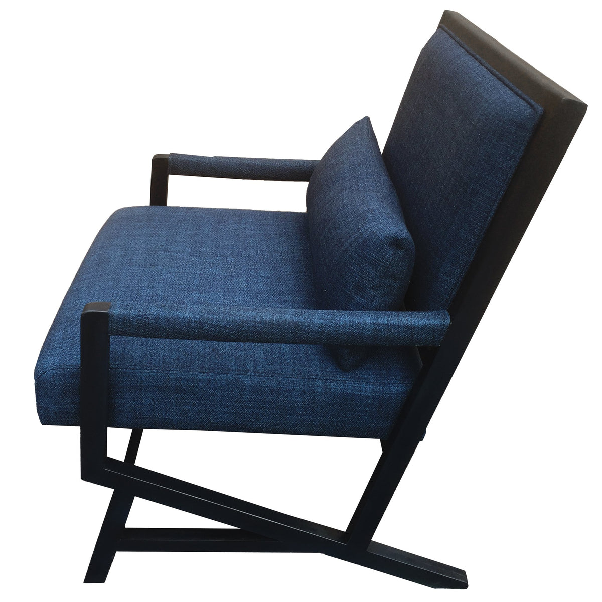 Fabric Padded Wooden Frame Accent Sofa Chair with Armrest, Black and Blue - UPT-230863