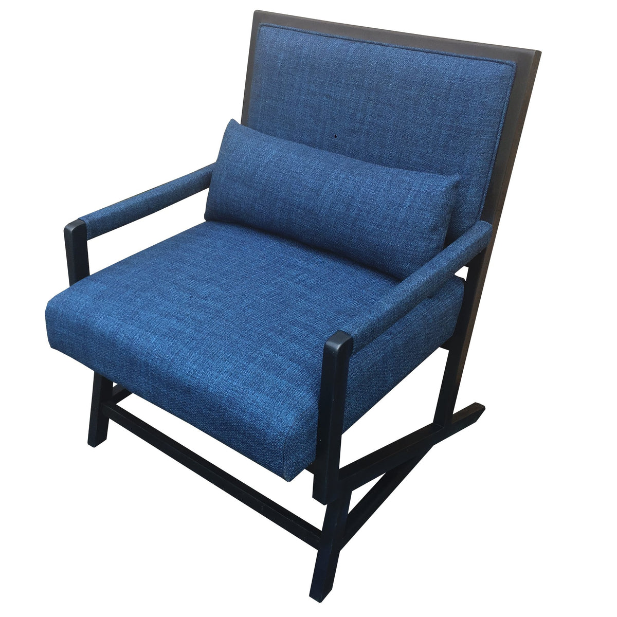 Fabric Padded Wooden Frame Accent Sofa Chair with Armrest, Black and Blue - UPT-230863