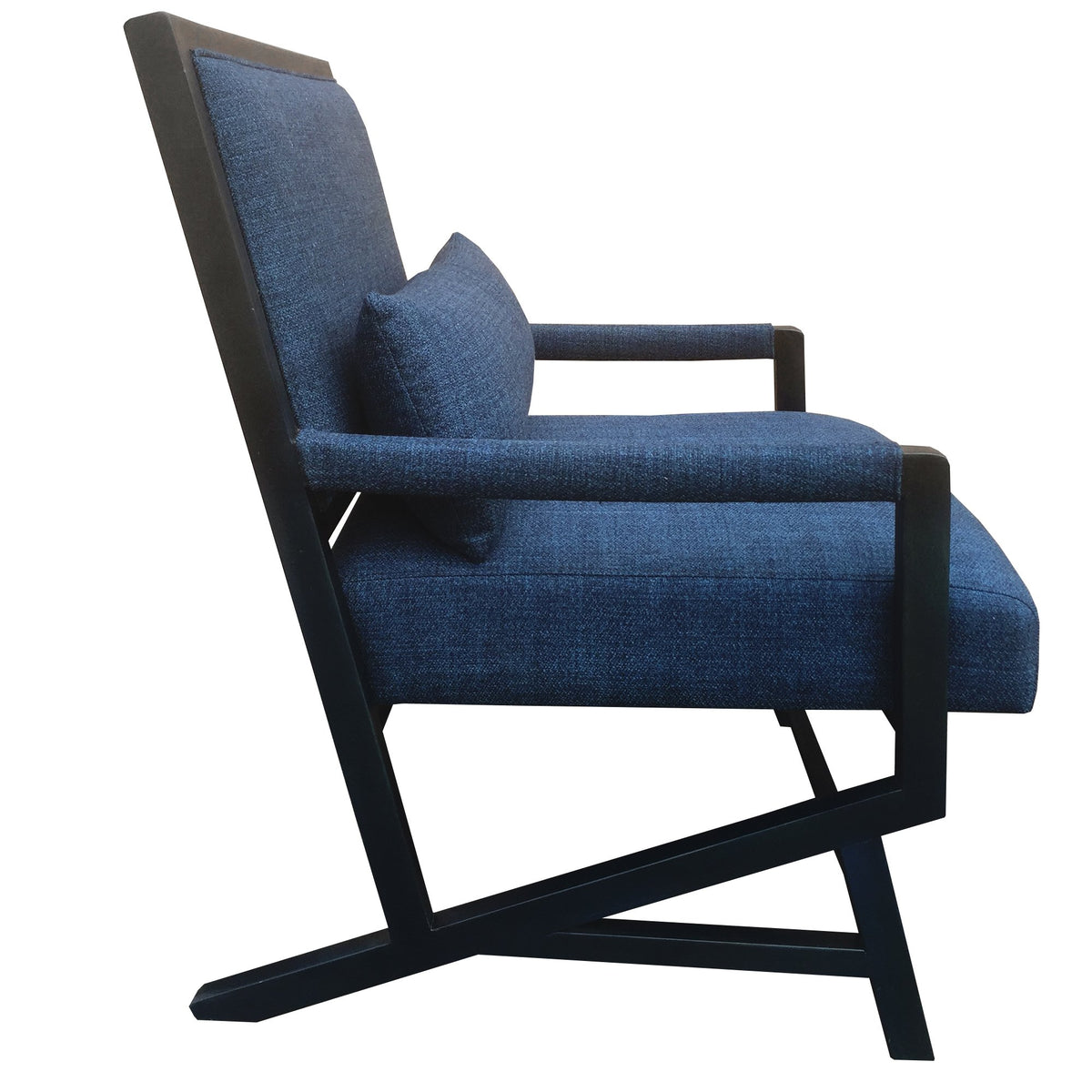 Fabric Padded Wooden Frame Accent Sofa Chair with Armrest, Black and Blue - UPT-230863