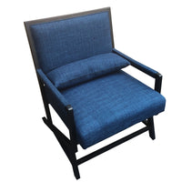 Fabric Padded Wooden Frame Accent Sofa Chair with Armrest, Black and Blue - UPT-230863