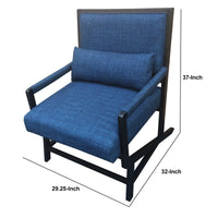 Fabric Padded Wooden Frame Accent Sofa Chair with Armrest, Black and Blue - UPT-230863