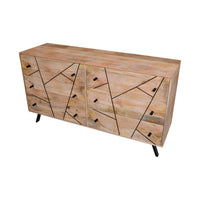 Jae 58 Inch Modern Industrial Mango Wood Dresser, 6 Drawers, Metal Frame, Brown and Black - UPT-231461