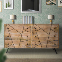 Jae 58 Inch Modern Industrial Mango Wood Dresser, 6 Drawers, Metal Frame, Brown and Black - UPT-231461